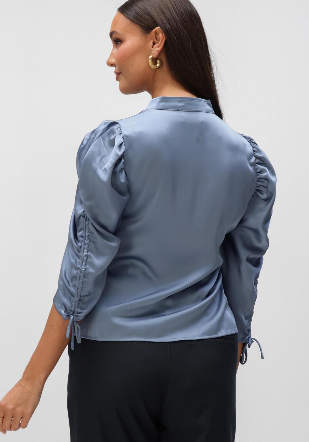 Blauwe NEO NOIR Blouses ALVIRA DRAPY SATIN BLOUS - large