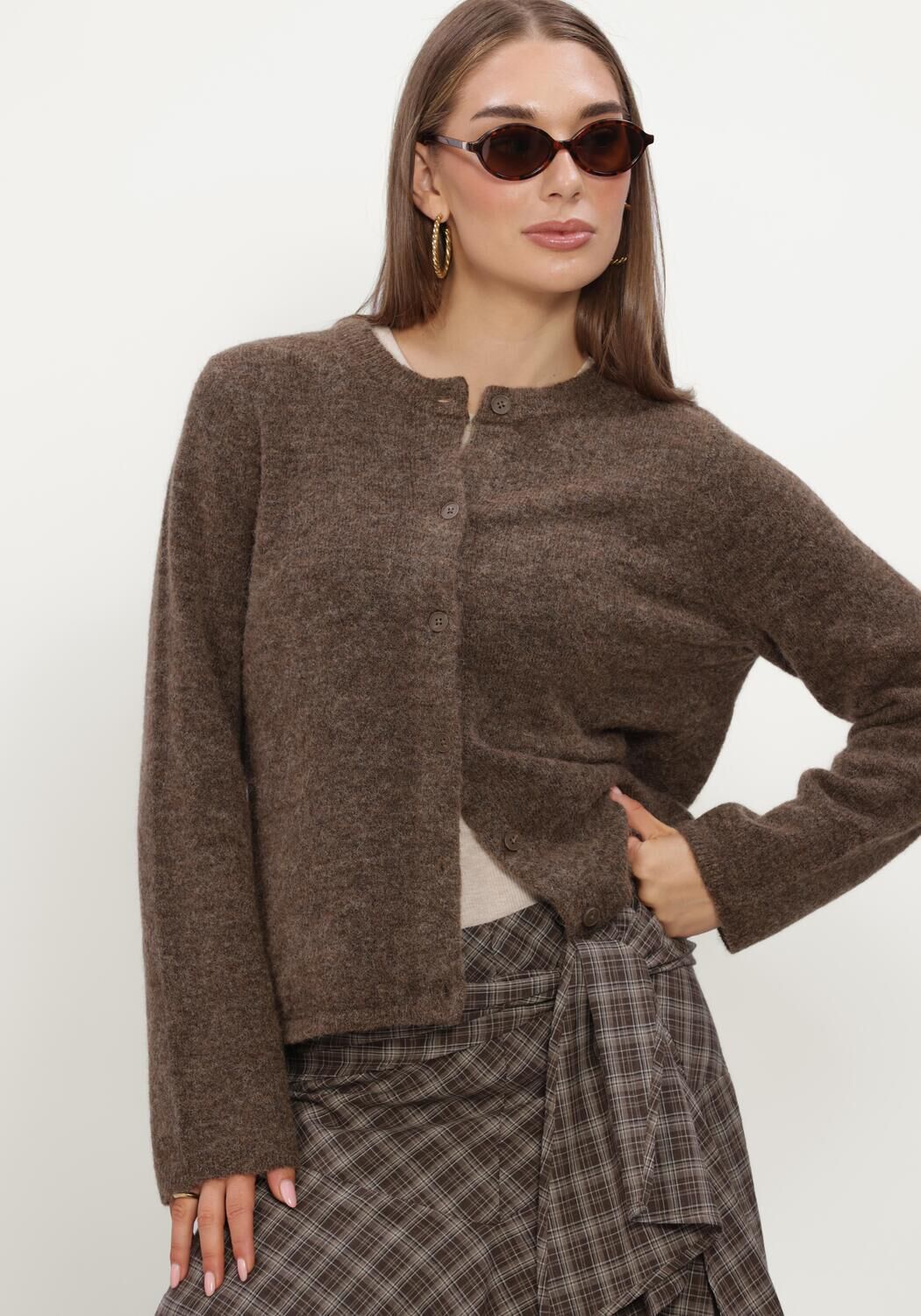 Bruine SELECTED WOMEN Vest SLFLULU NEW LS KNIT CARDIGAN - large