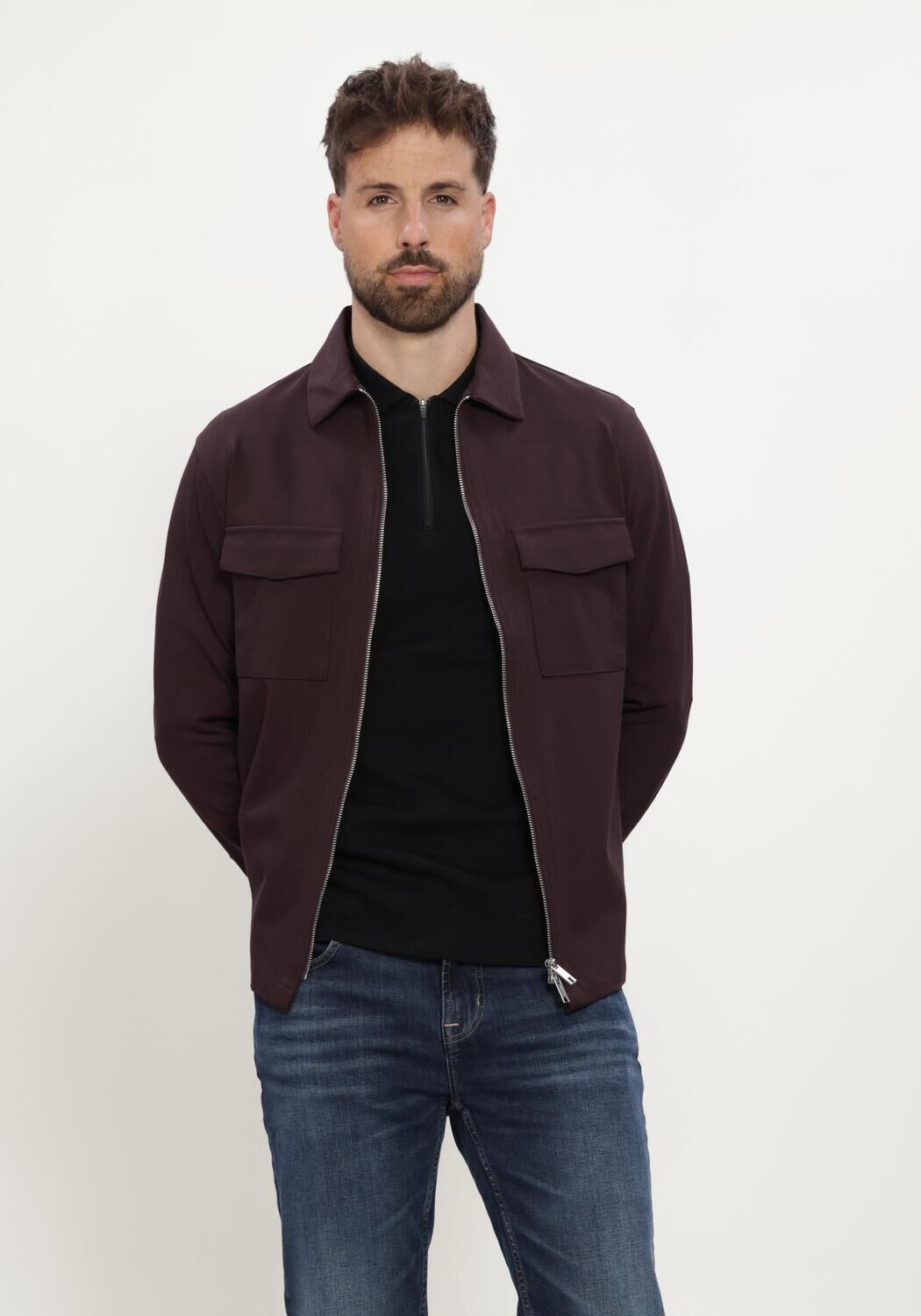 GENTI Heren Overshirts Overshirt Rits Bordeaux