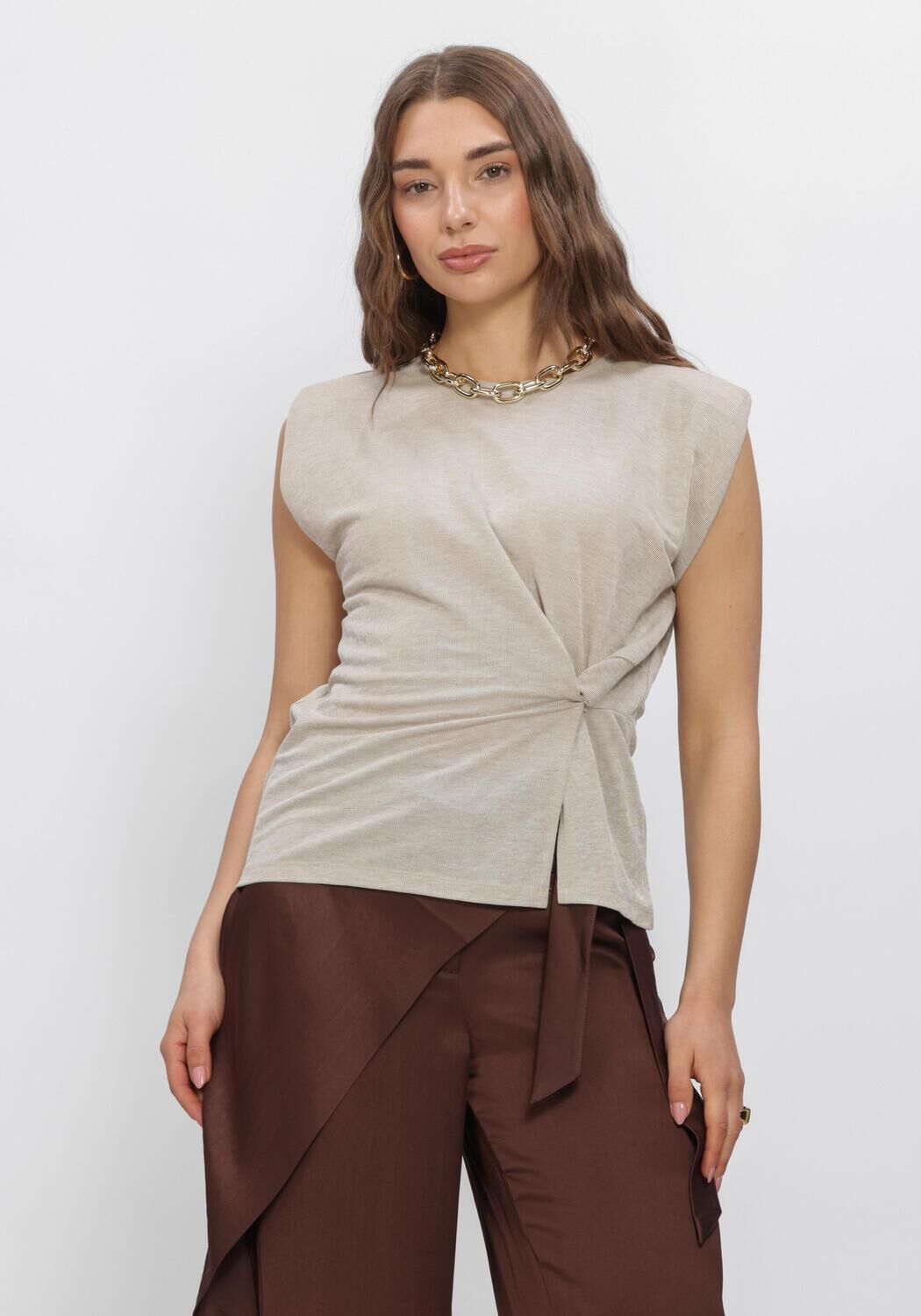 Khaki SUMMUM Tops & T-shirts TOP LINEN LOOK - large