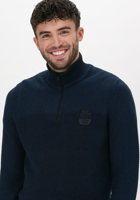 Donkerblauwe PME LEGEND Trui HALF ZIP COLLAR COTTON PLATED - large