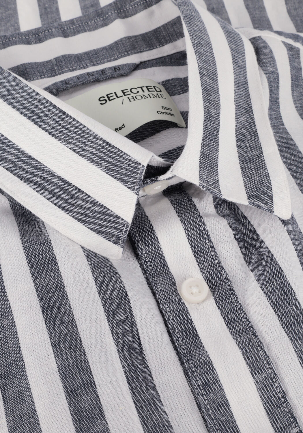 Donkerblauwe SELECTED MEN Casual overhemd SLHSLIMNEW-LINEN SHIRTS SS CLASSIC W - large