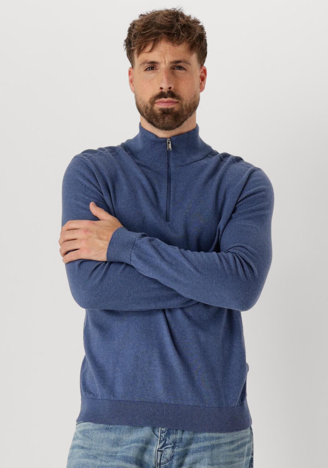 SELECTED HOMME Heren Truien & Vesten Slhberg Half Zip Cardigan Noos Blauw
