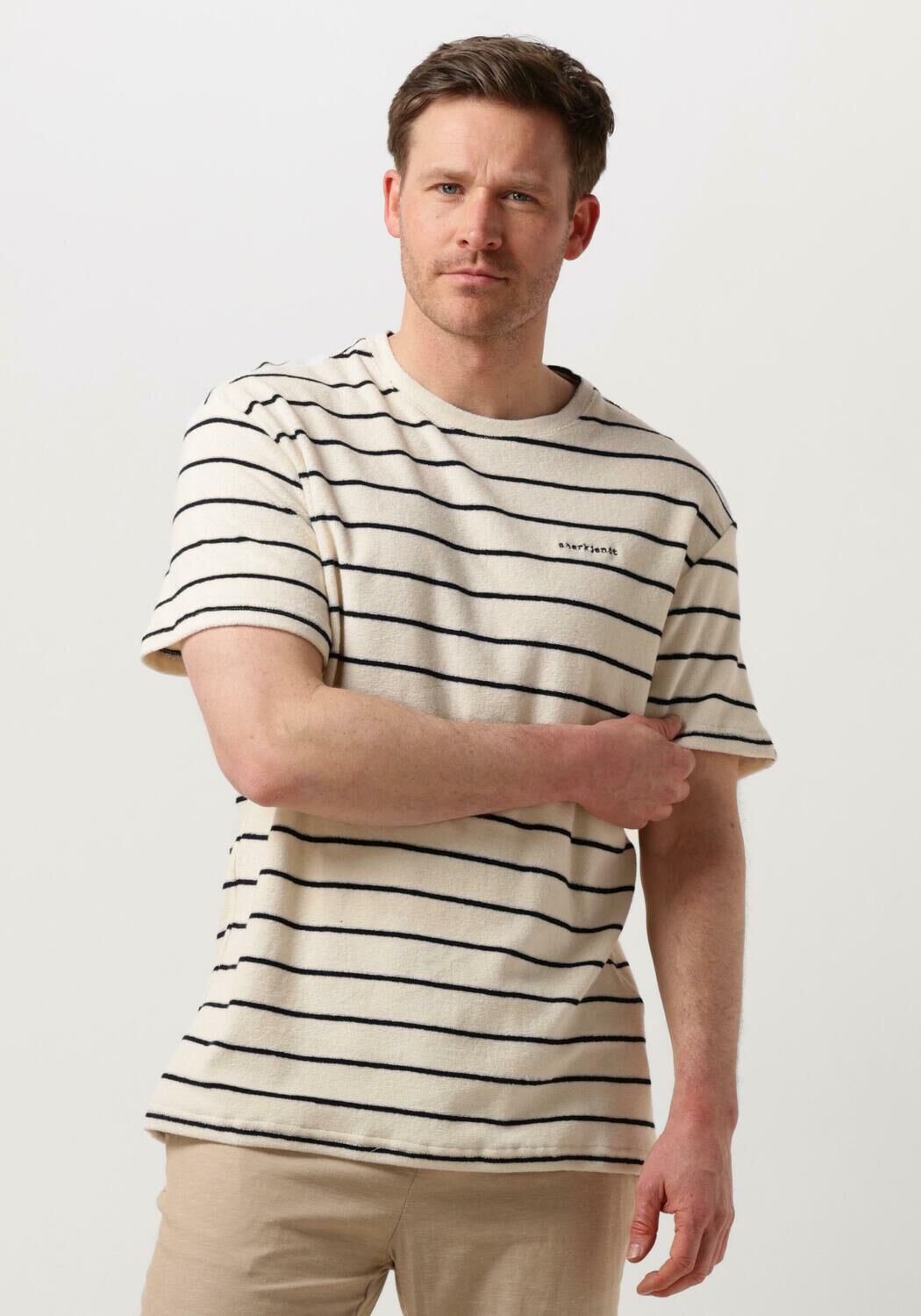 ANERKJENDT Heren Polo's & T-shirts Akkikki S s Frotte Stripe Tee Beige