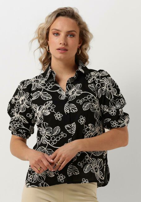 Zwarte JANSEN AMSTERDAM Blouses WGE722 EMBROIDERED BLOUSE 3/4 PUFFED SLEEVE - large
