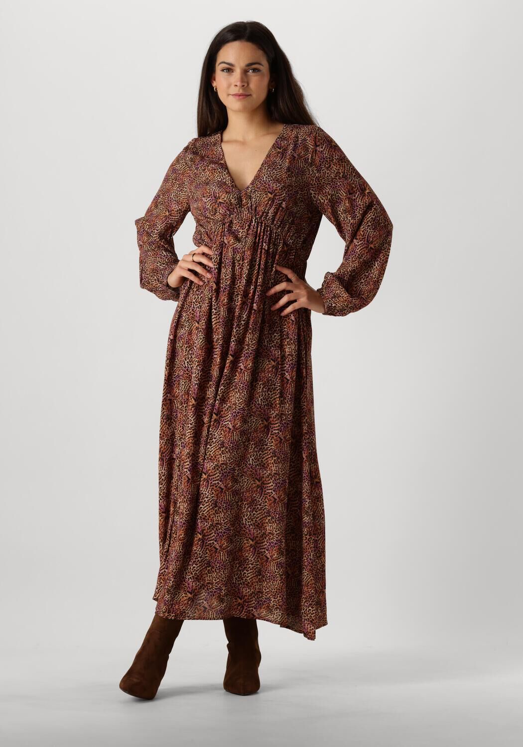 Ydence Elegante Bruine Luipaardprint Maxi Jurk Brown Dames