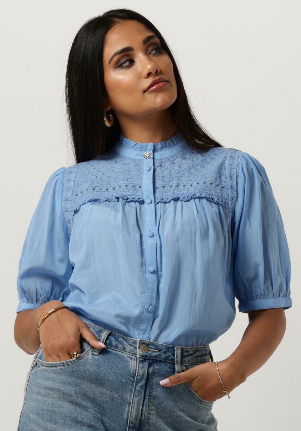 Fabienne Chapot Blouse met pofmouwen en ruchedetail Blue Dames