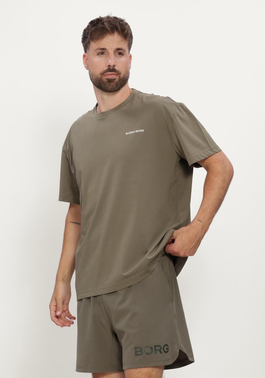 BJORN BORG Heren Polo's & T-shirts Borg Gym Oversized T-shirt Khaki