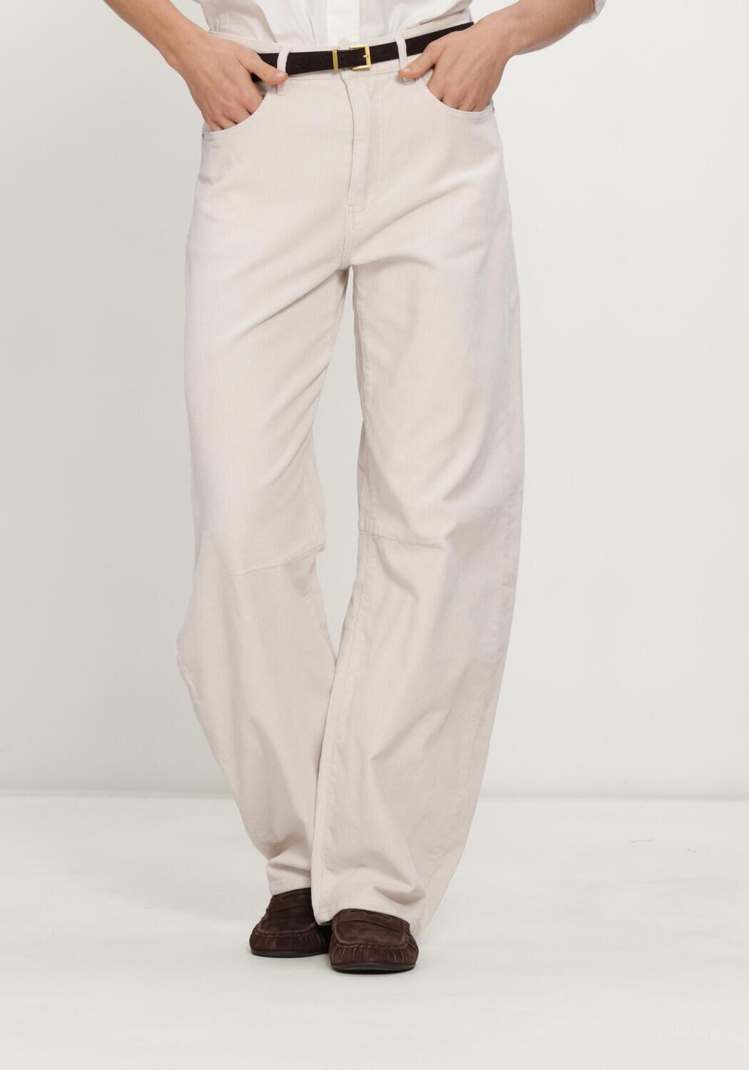 CATWALK JUNKIE Dames Jeans Bold Barrel Fit Corduroy Trousers Beige