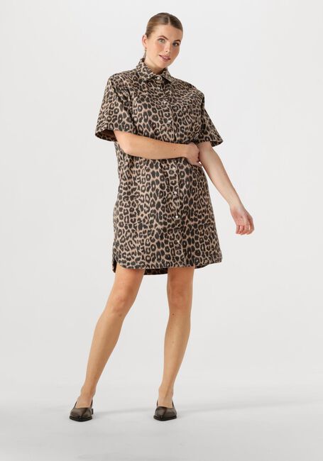 Bruine CATWALK JUNKIE Mini jurk DENIM DRESS WITH LEOPARD PATTERN - large