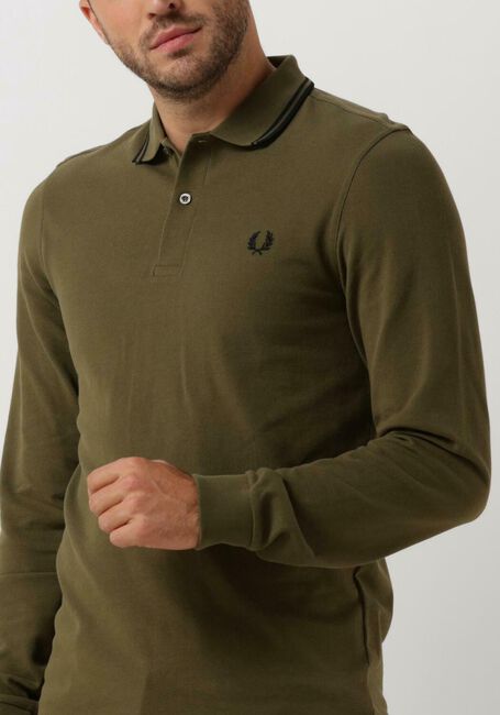 Groene FRED PERRY Polo LS TWIN TIPPED SHIRT - large