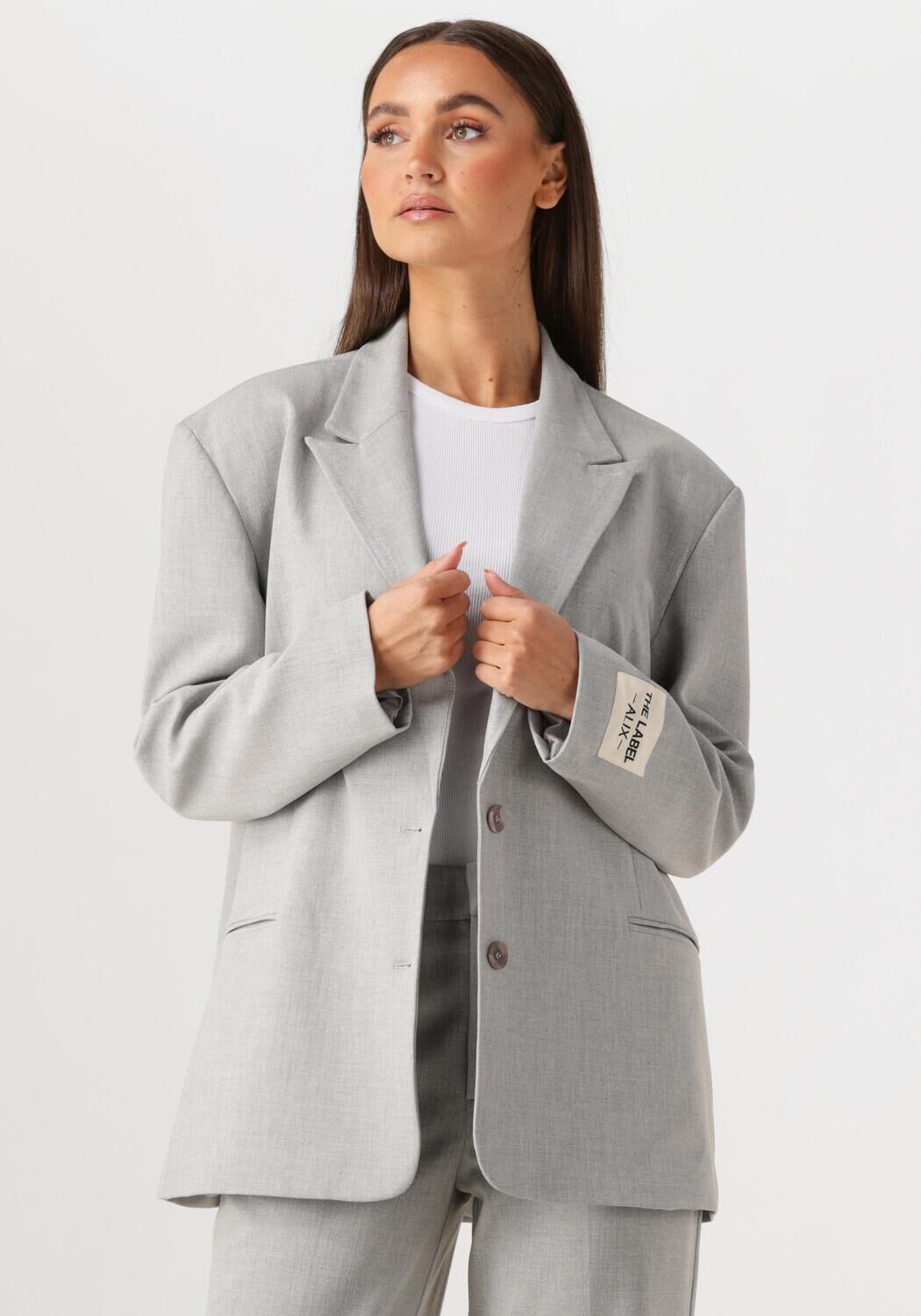 ALIX THE LABEL Dames Blazers Ladies Woven Foil Stripe Blazer Lichtgrijs