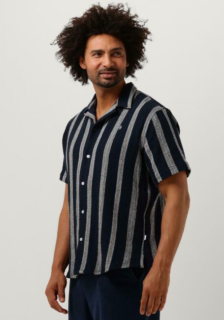 Donkerblauwe WOODBIRD Casual overhemd HALE STRIPED SHIRT - large