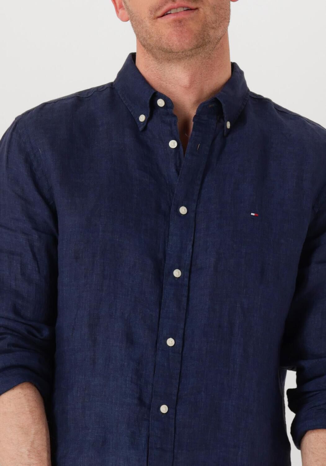 TOMMY HILFIGER Heren Overhemden Pigment Dyed Li Solid Rf Shirt Donkerblauw