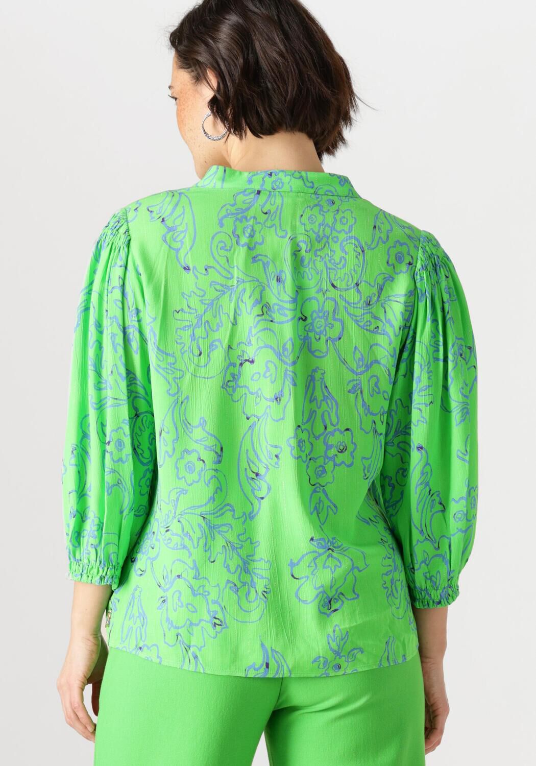 JANSEN AMSTERDAM Dames Blouses Leonie Blouse Wp 199 3 4 Puffed Sleeve Groen