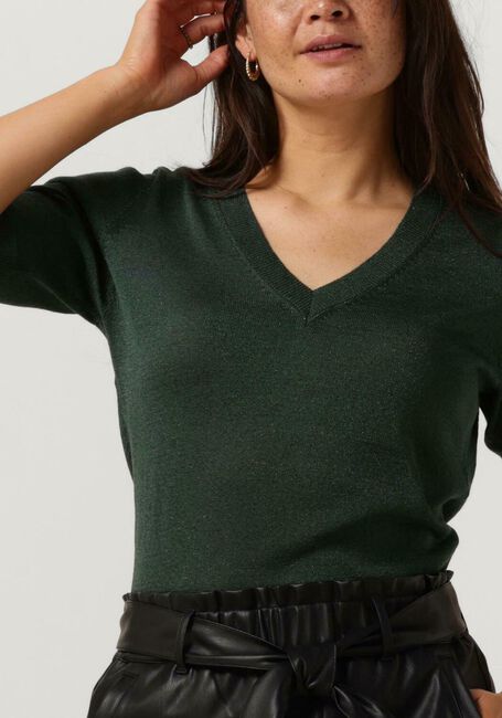 Groene MINUS Top MILLA METALLIC V-NECK KNIT T-SHIRT - large