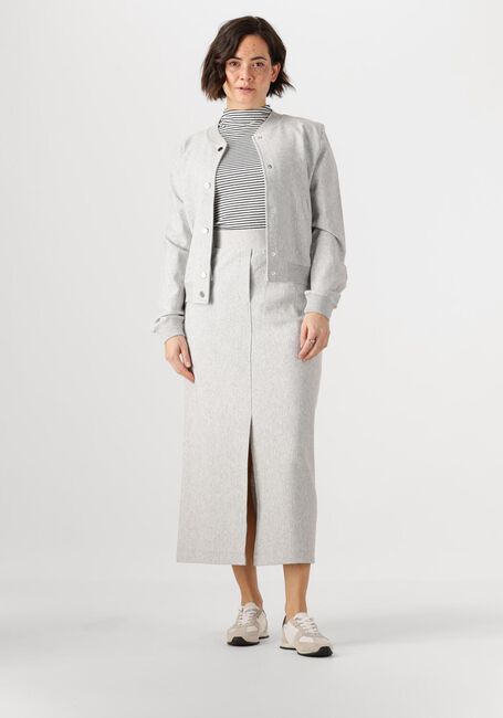 Lichtgrijze JANSEN AMSTERDAM Midirok GEORGIE ROK HVM 683 OVERKNEE SLIT AT CF - large