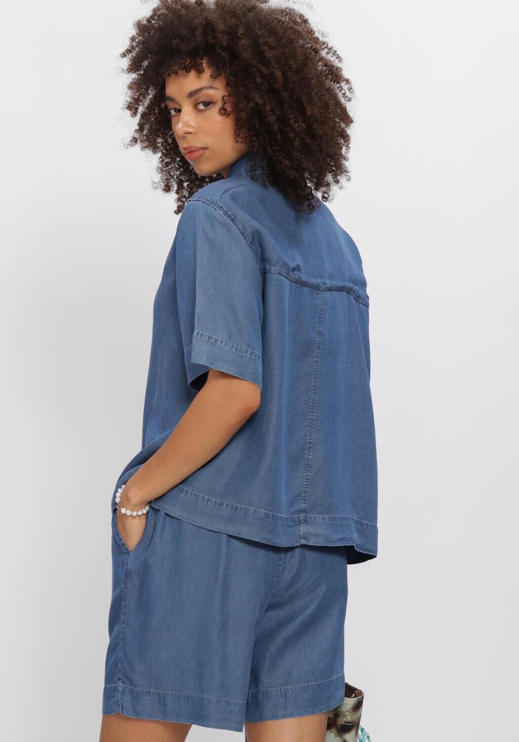 Blauwe SELECTED WOMEN Blouses SLFJANNA OVERSIZE 2/4 POLO SHIRT - large