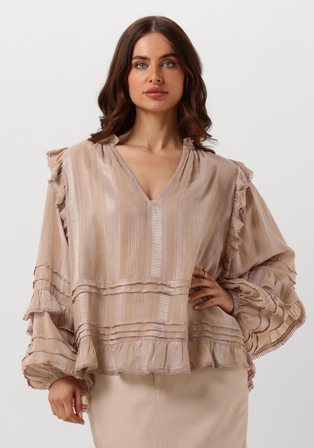 Ibana Stijlvolle Beige Blouse met Ruches Beige Dames