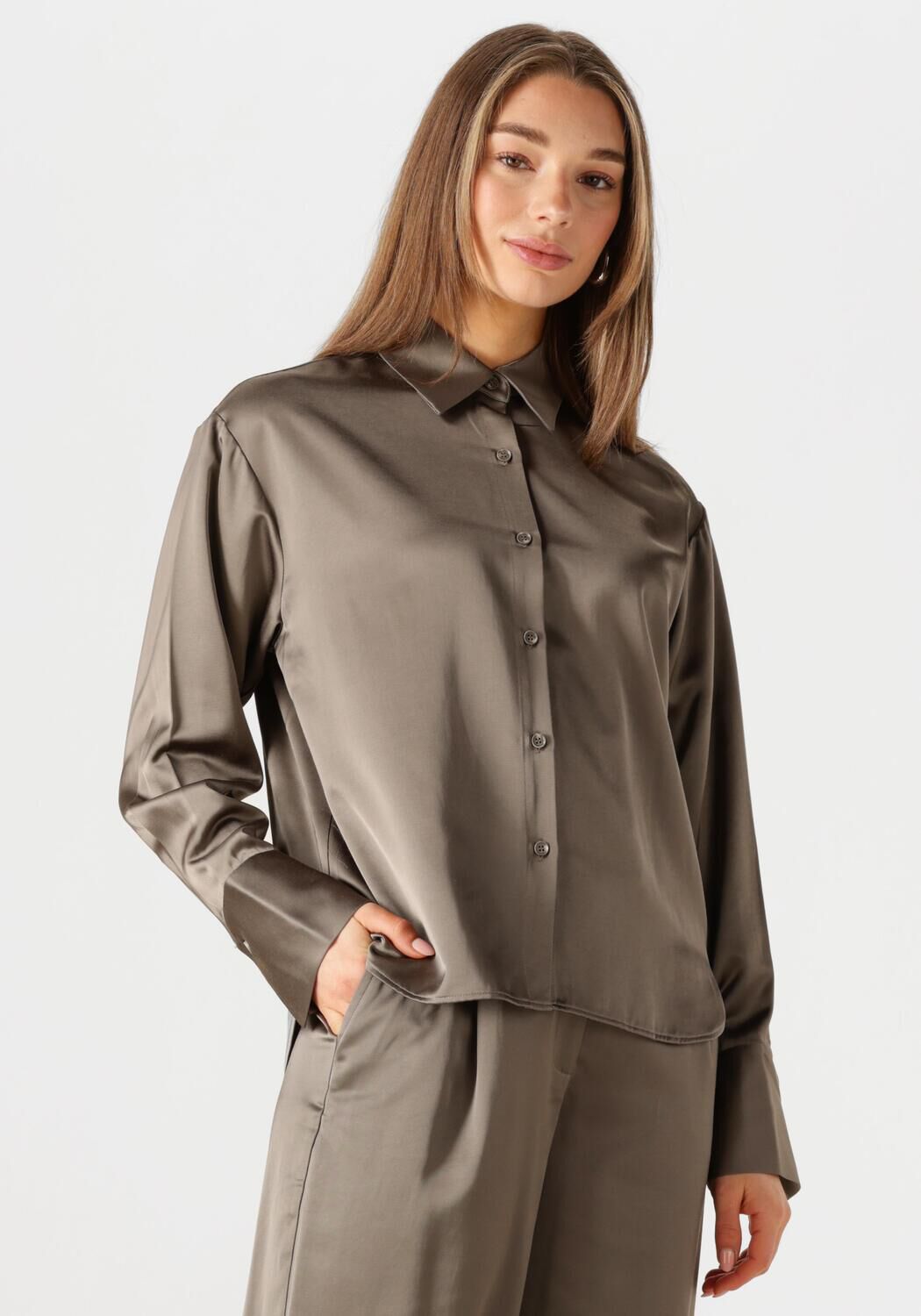 WITHBLACK Dames Blouses Wblmilan Sateen Ls Shirt Bruin