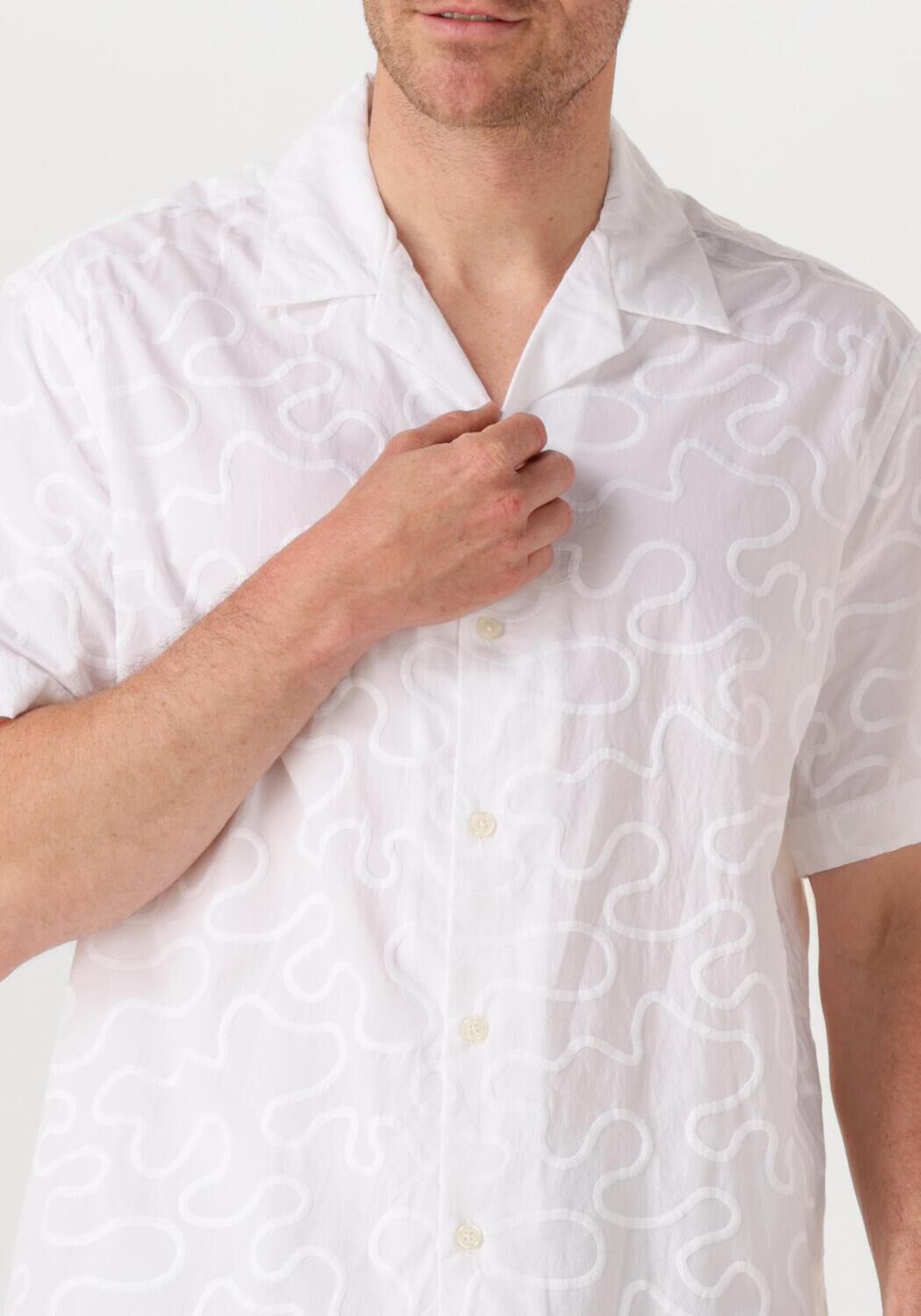 SELECTED HOMME Heren Overhemden Slhrelaxeli Emb Ss Shirt Wit