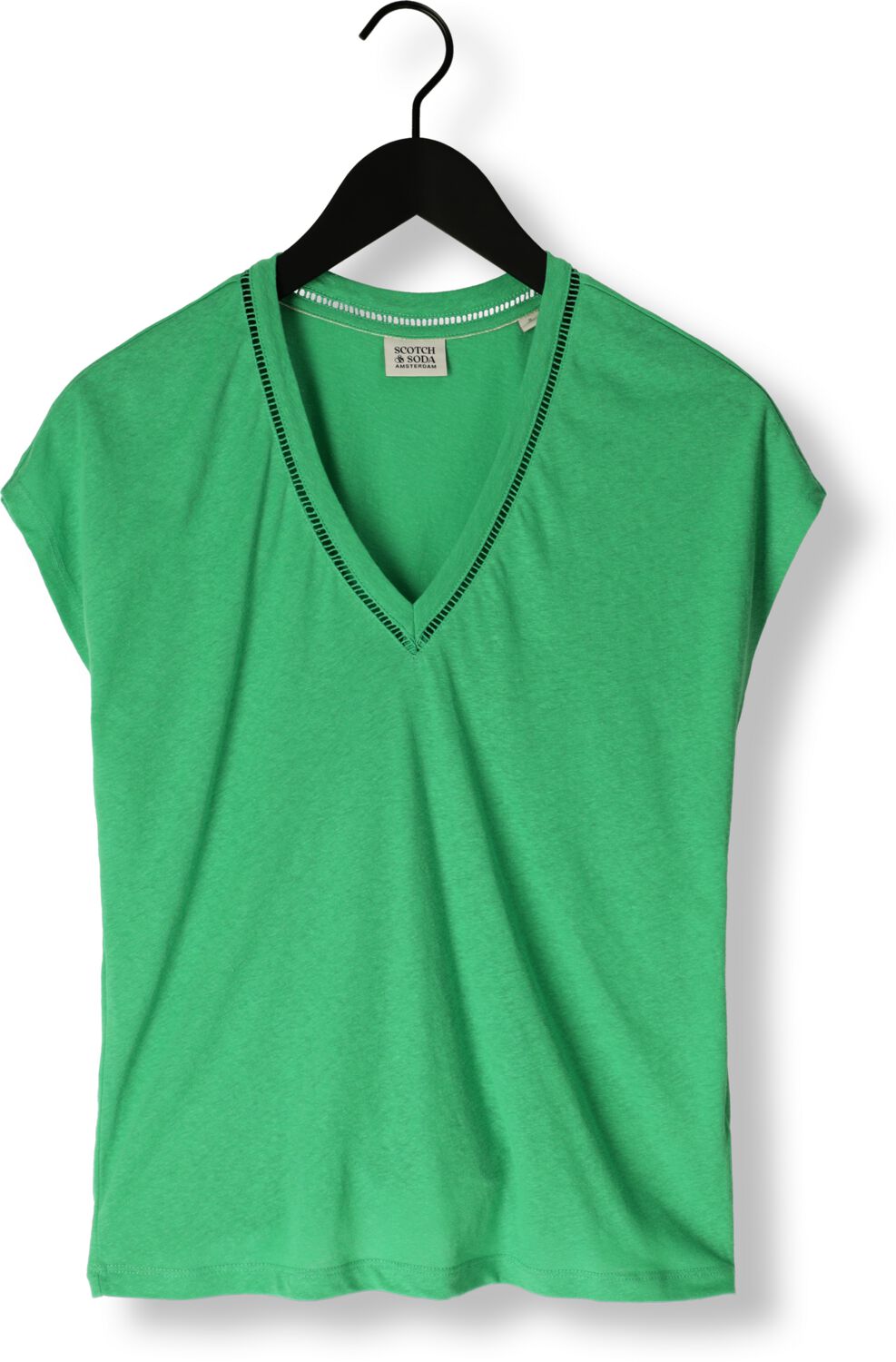 SCOTCH & SODA Dames Tops & T-shirts V-neck Ladder Detail Loose Fit T-shirt Groen