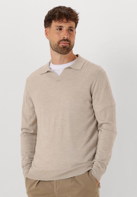 Beige PROFUOMO Polo POLO OPEN COLLAR LS MERINO - large