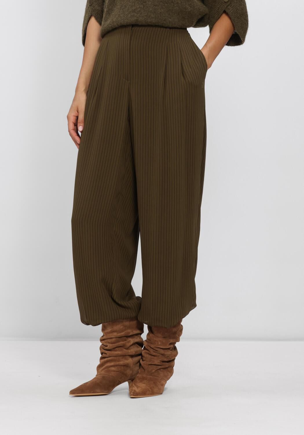 DANTE6 Dames Broeken Gilbery Pinstripe Balloon Pants Olijf