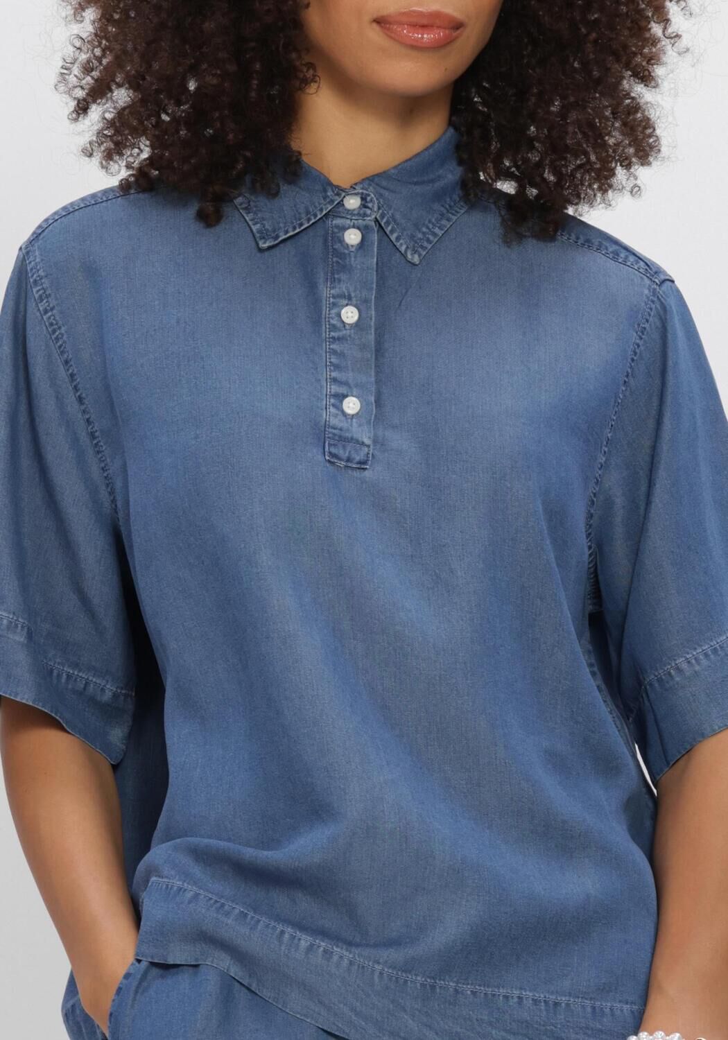 Blauwe SELECTED WOMEN Blouses SLFJANNA OVERSIZE 2/4 POLO SHIRT - large