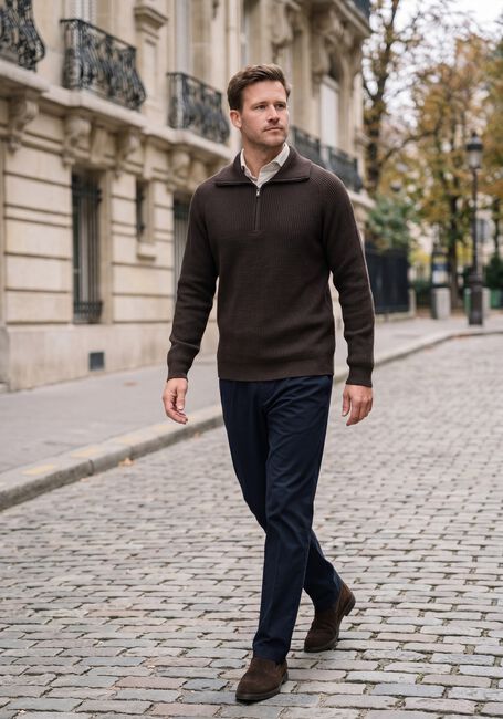 Bruine PROFUOMO Trui PULLOVER HALF ZIP HEAVY WOOL - large