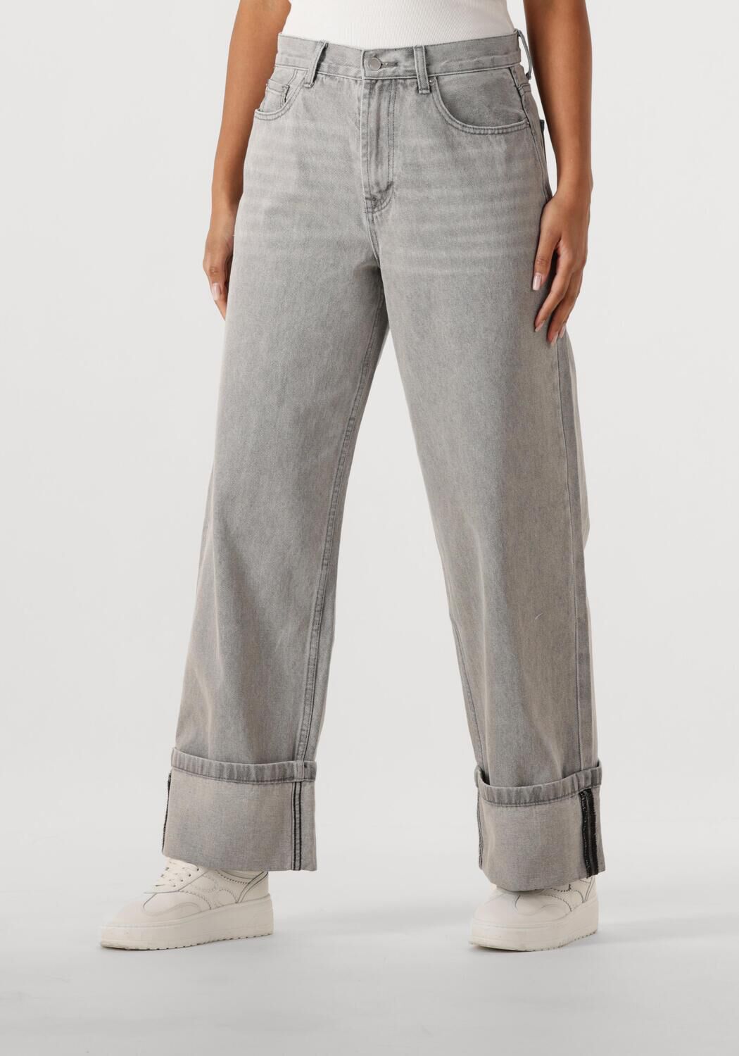 WITHBLACK Dames Jeans Wblhazel Grey Turn Up Jeans Grijs