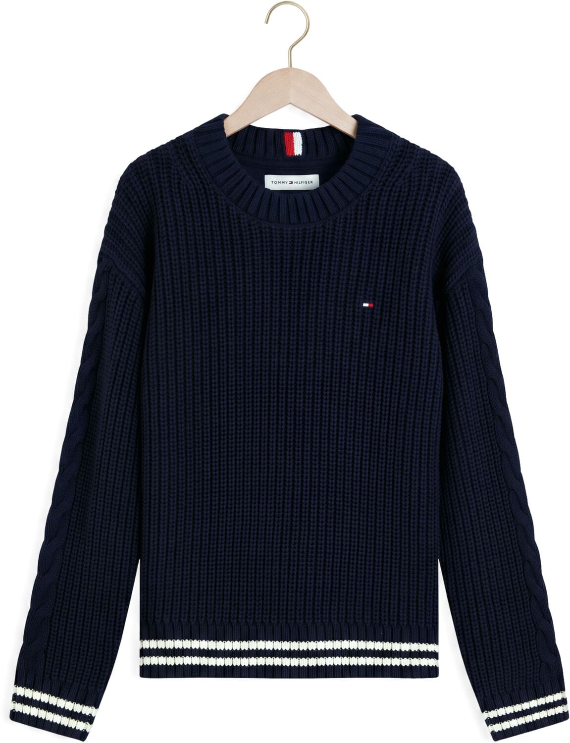 Tommy Hilfiger Jongens Truien & Vesten Placed Sleeve Cable Sweater - Donkerblauw