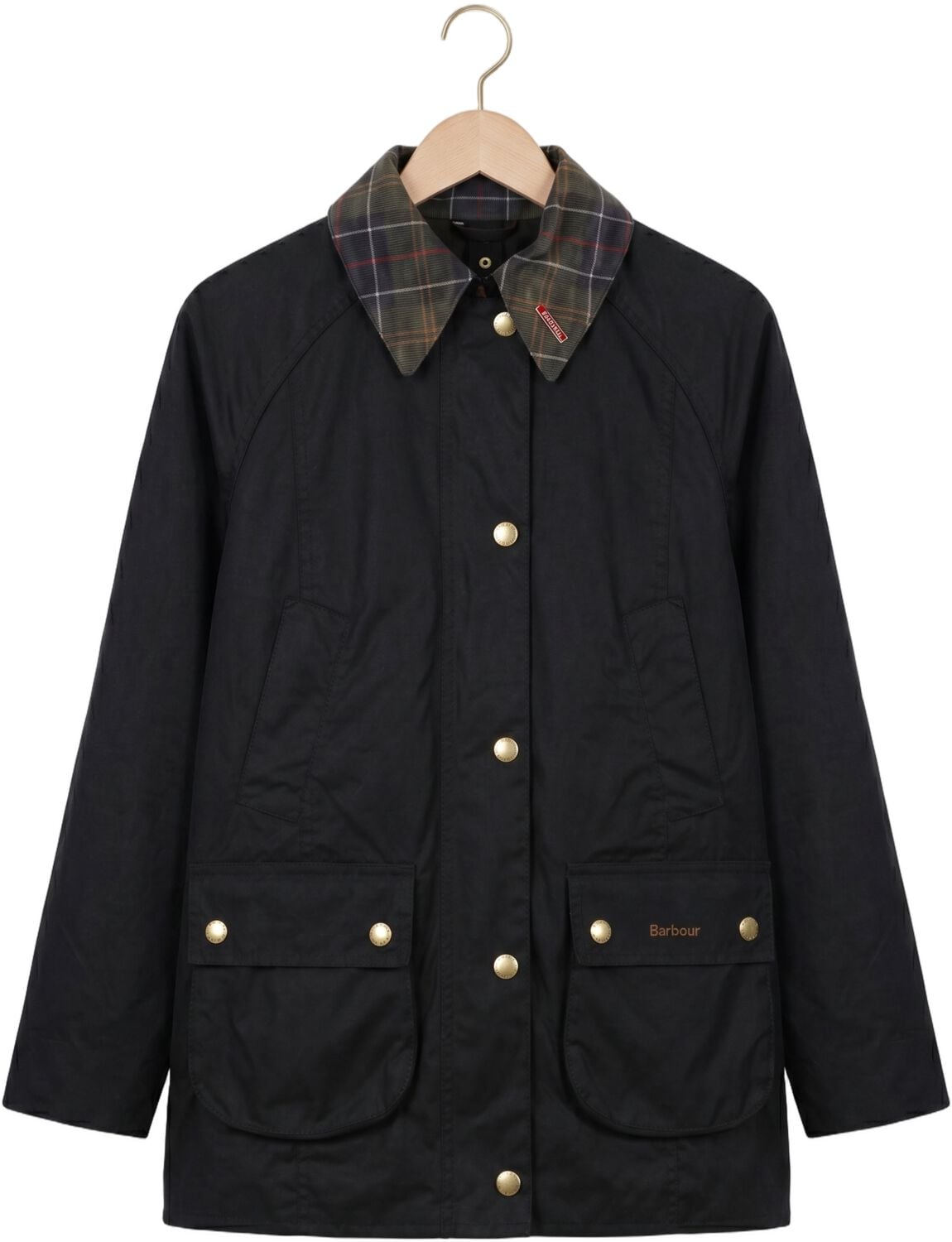 BARBOUR Dames Jassen Icons Tartan Collar Modern Beadnell Wax Jacket Zwart