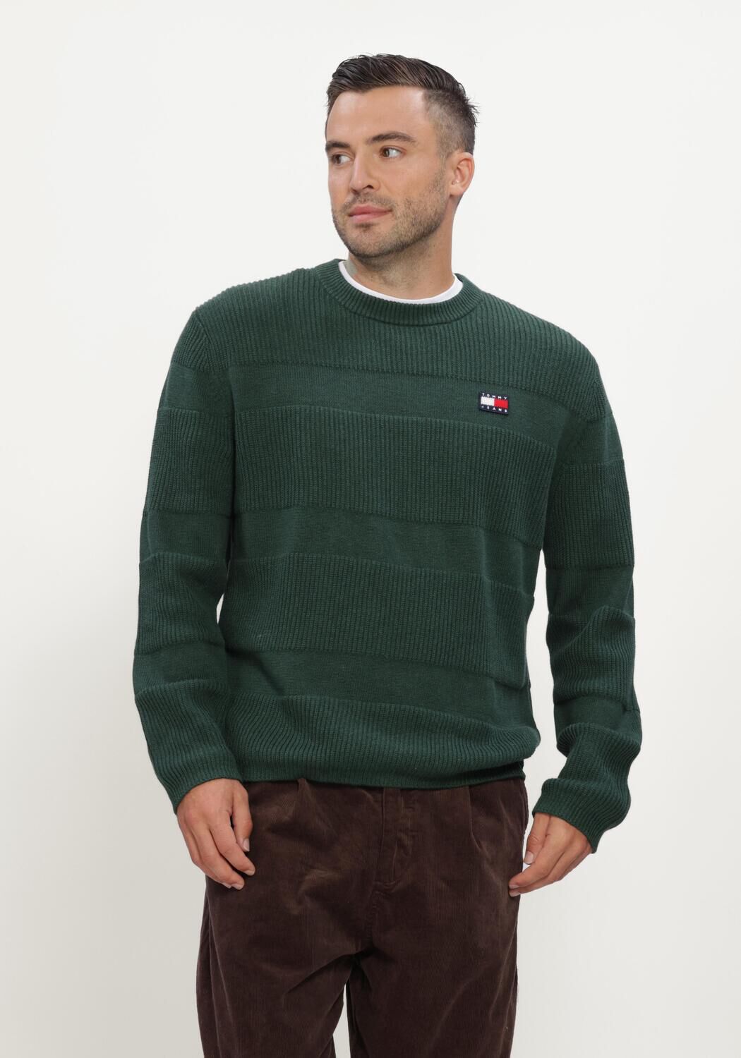 Donkergroene TOMMY JEANS Trui TJM REG TEXTURED SWEATER EXT - large