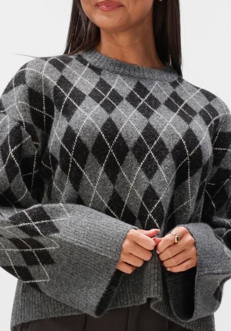 Grijze NEO NOIR Blouses KICK CHECK KNIT BLOUSE - large