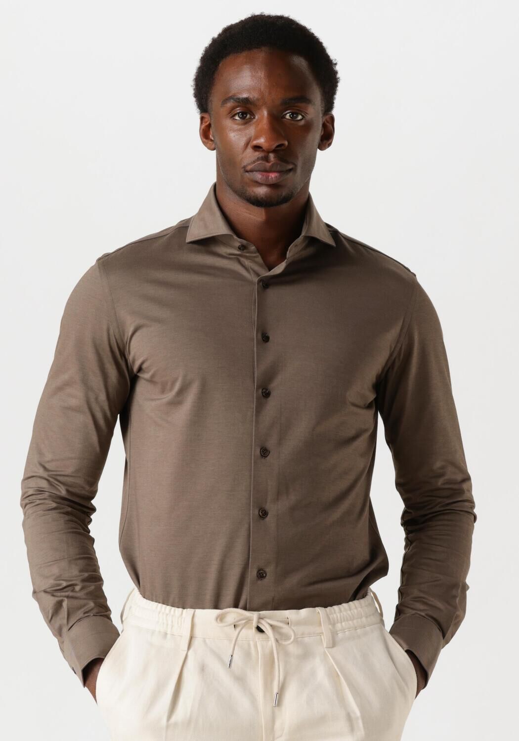 PROFUOMO Heren Overhemden Shirt X-cutaway Sc Sf Japanese Knitted Taupe