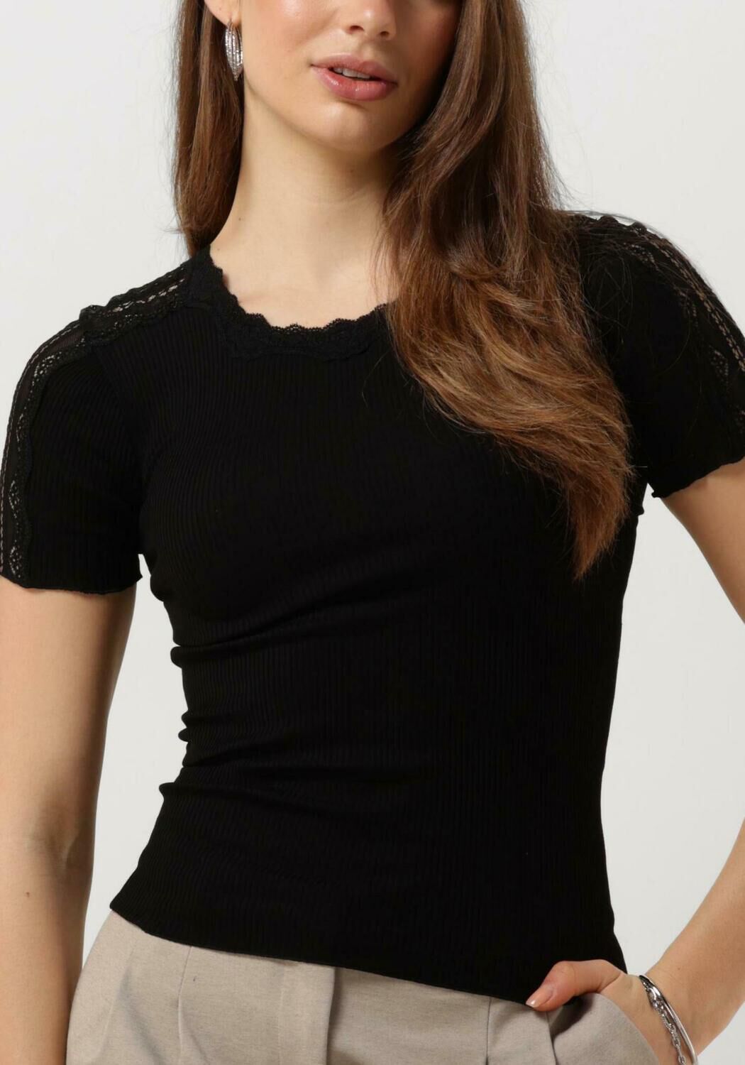 ROSEMUNDE Dames Tops & T-shirts Benita Silk T-shirt W Lace Zwart