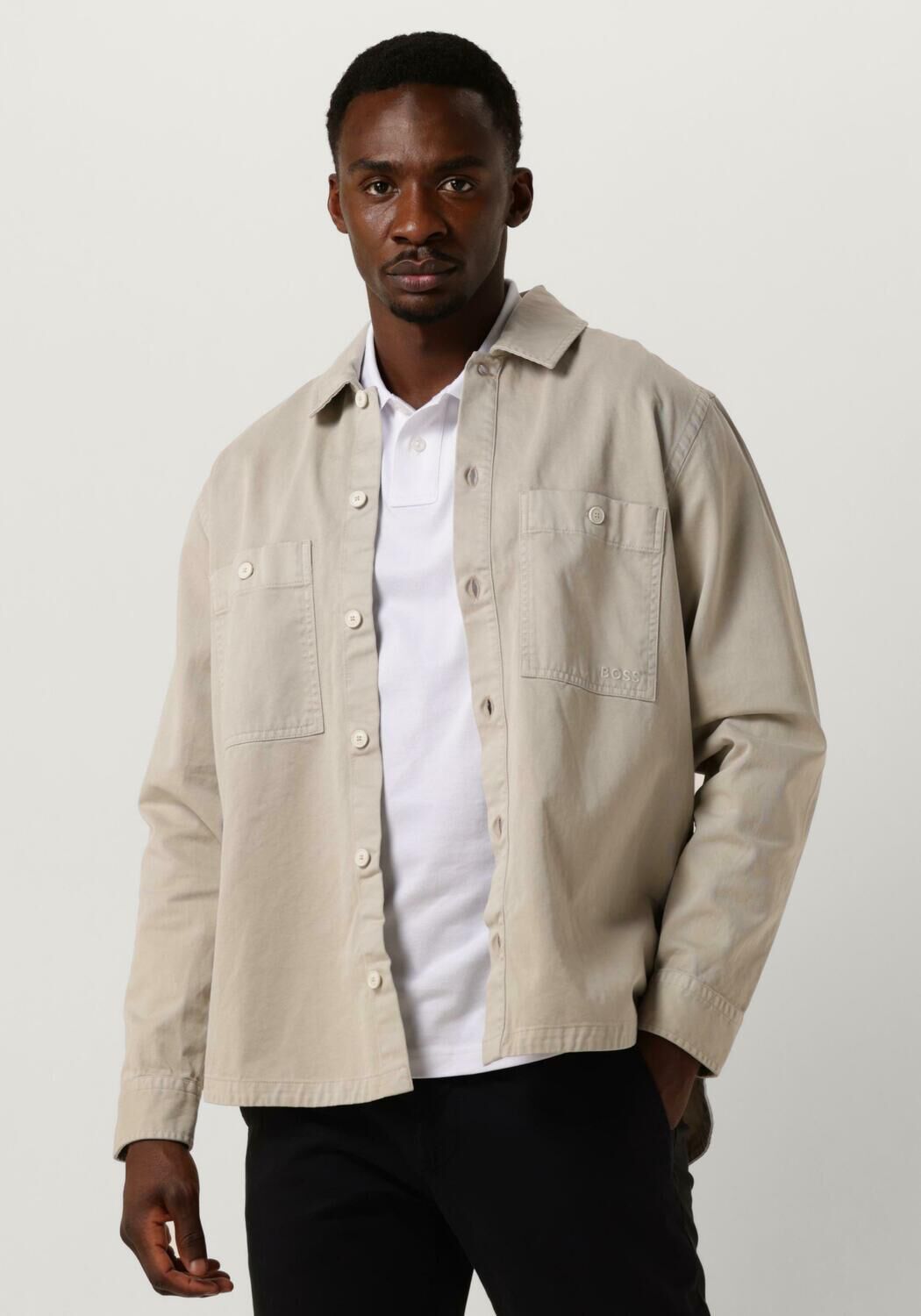 Hugo Boss Beige Oversized Katoenen Twill Shirt met Borstzakken Beige Heren