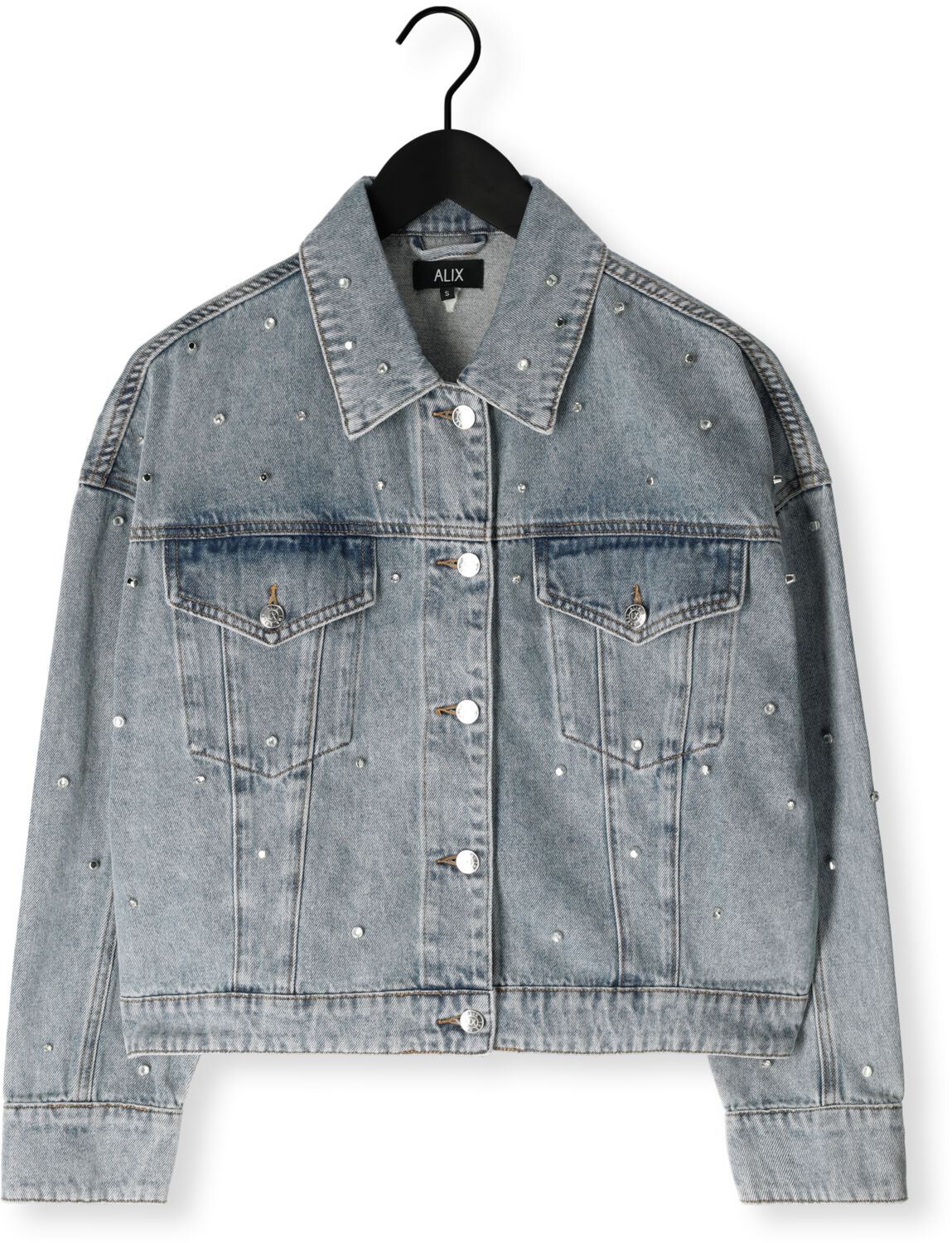 ALIX THE LABEL Dames Jassen Ladies Woven Embellished Denim Jacket Blauw