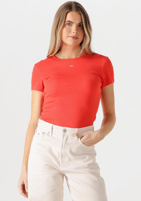 Rode TOMMY JEANS T-shirt TJW SLIM ESSENTIAL RIB SS EXT - large