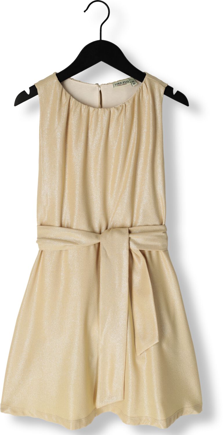 Like Flo jurk met ceintuur champagne Goud Meisjes Polyester Ronde hals 134