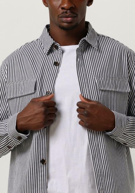 Donkerblauwe ANERKJENDT Overshirt AKOSCAR CANVAS STRIPE OS - large