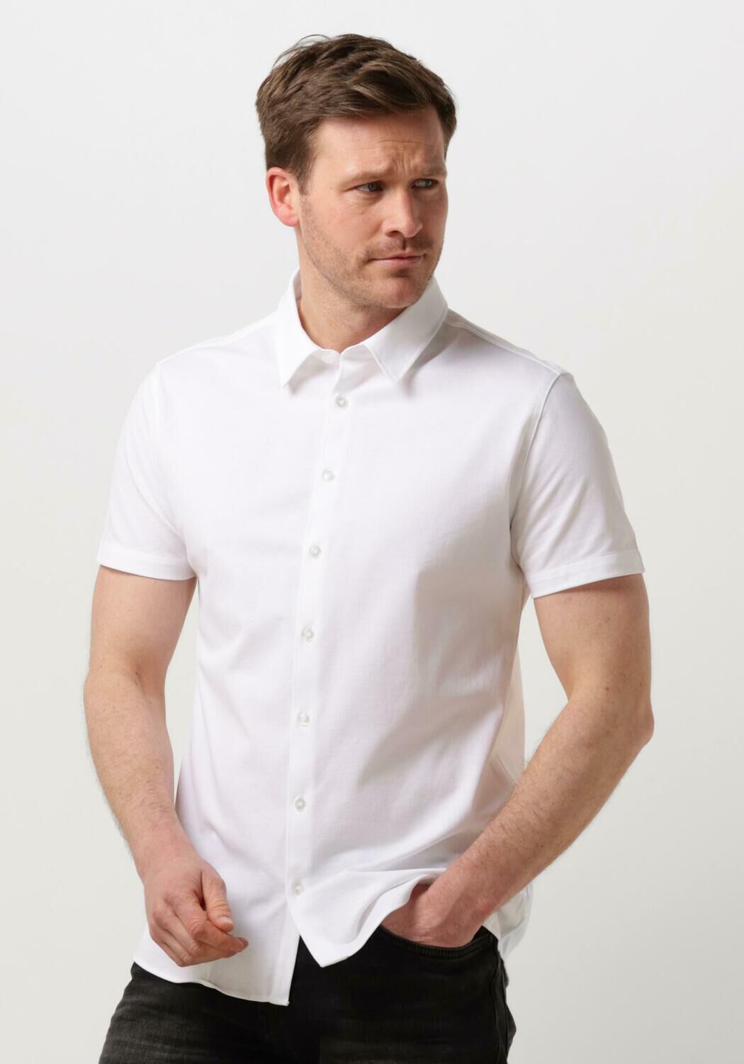 PURE PATH Heren Overhemden Pique Shortsleeve Button Up Shirt Wit
