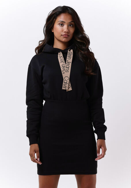 Zwarte CALVIN KLEIN Midi jurk CONTRAST DRAWCORDS HOODIE DRESS - large