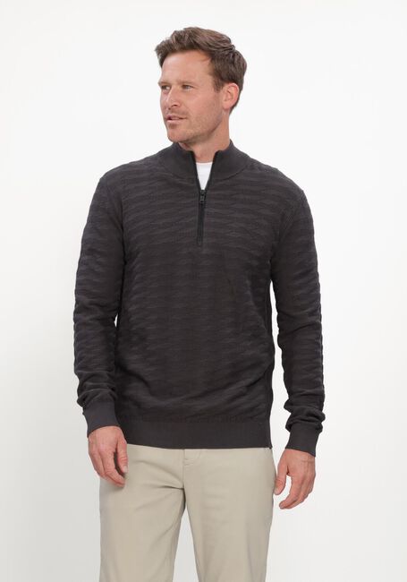 Donkergrijze CAST IRON Trui HALF ZIP COLLAR SLIM FIT COMFORT BLEND - large