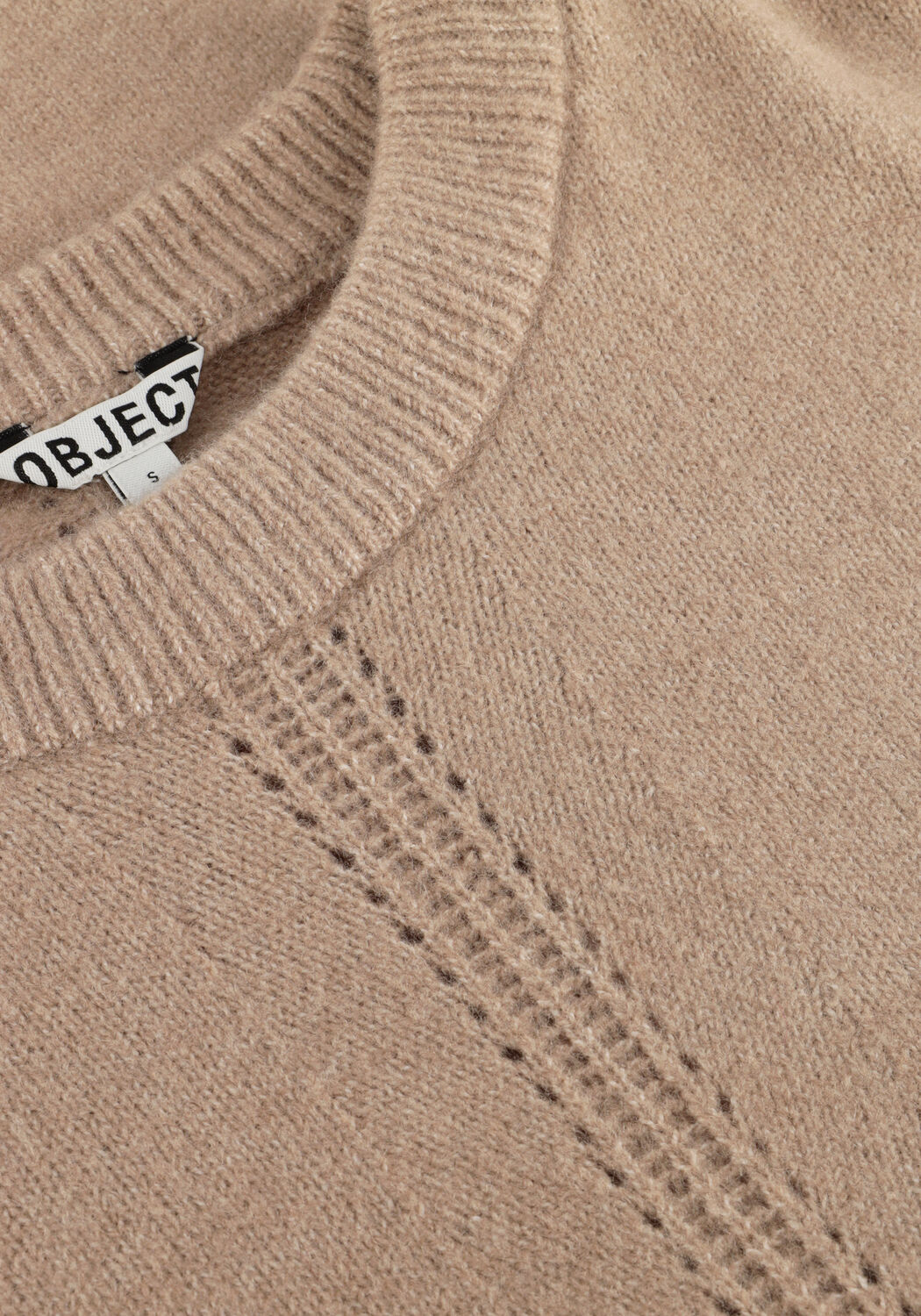 Beige OBJECT Mini jurk OBJJUNO L/S RE O-NECK KNIT DRESS - large