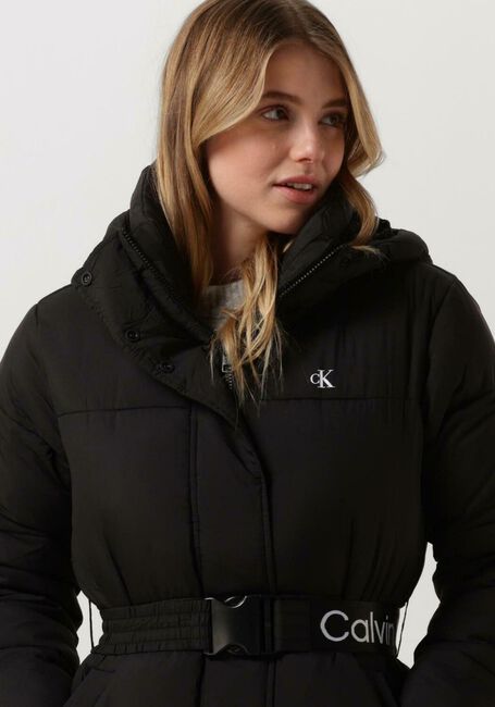 Zwarte CALVIN KLEIN Gewatteerde jas LOGO BELT WAISTED LONG PUFFER - large