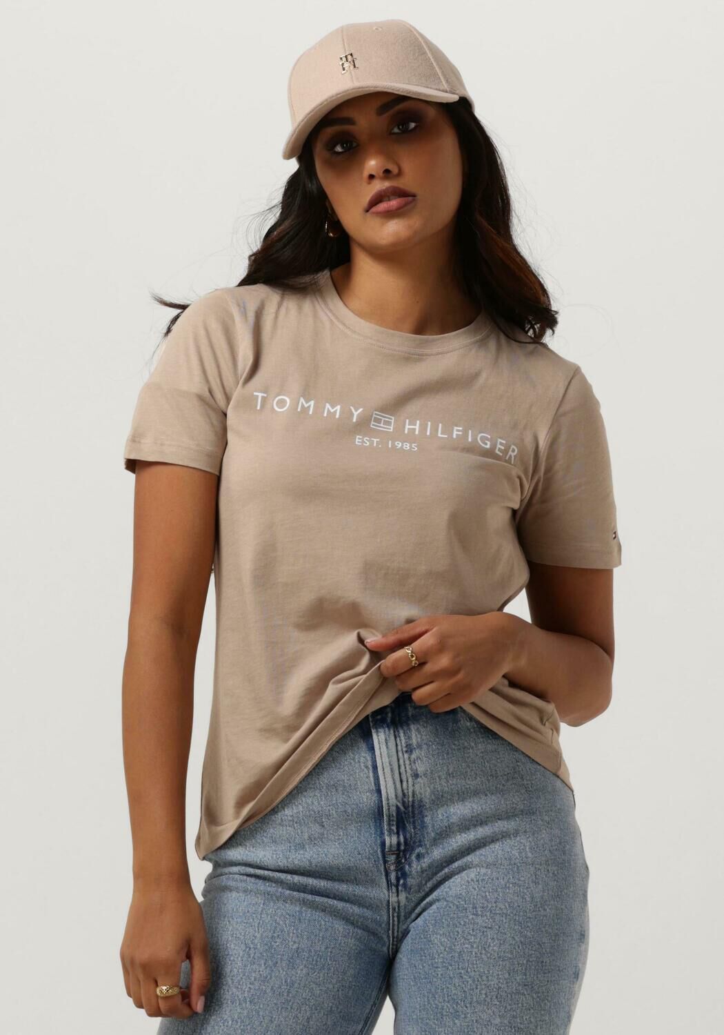TOMMY HILFIGER Dames Tops & T-shirts Reg Corp Logo C-nk Ss Beige