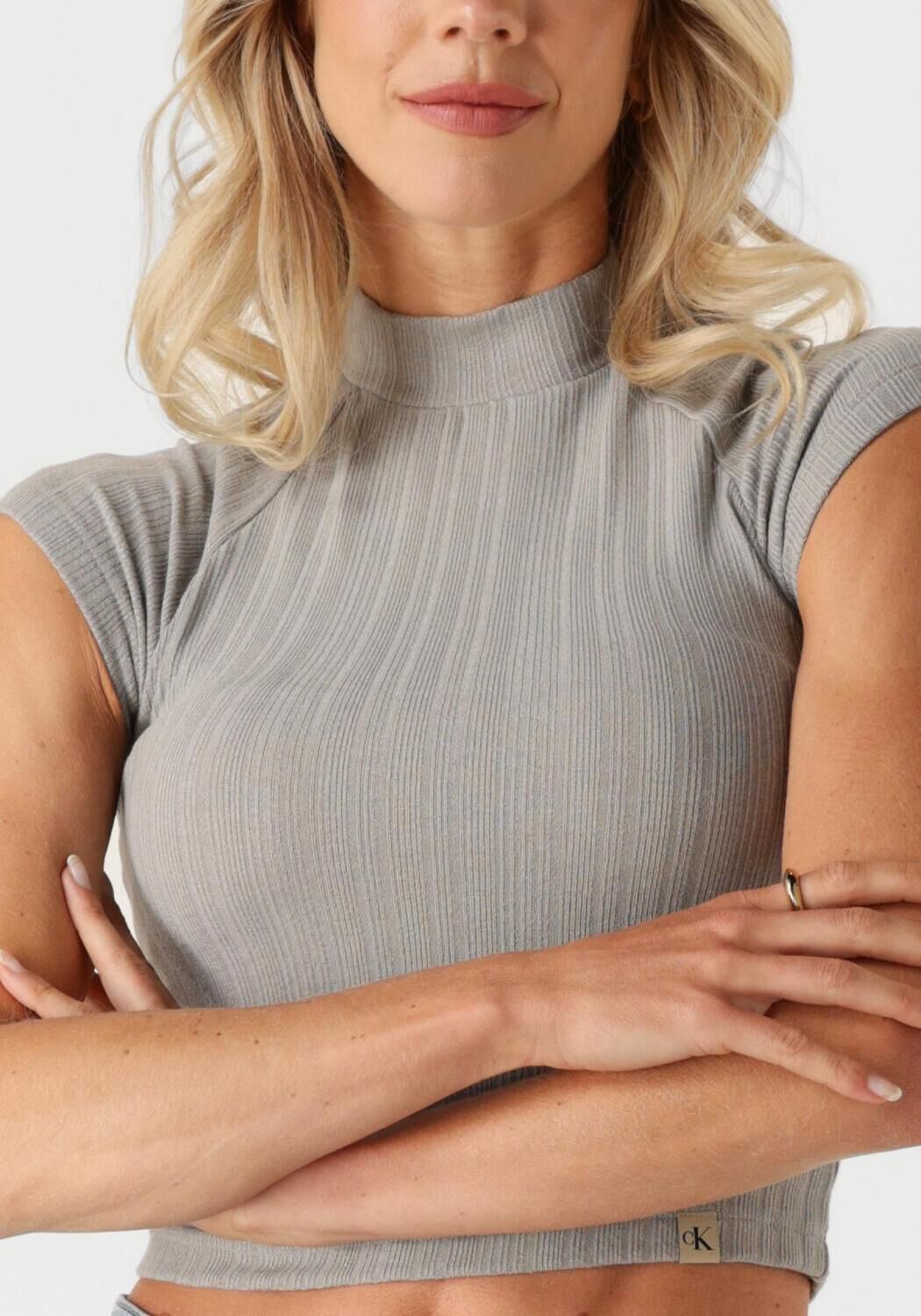 CALVIN KLEIN Dames Tops & T-shirts Warm Texture Rib Mockneck Top Taupe