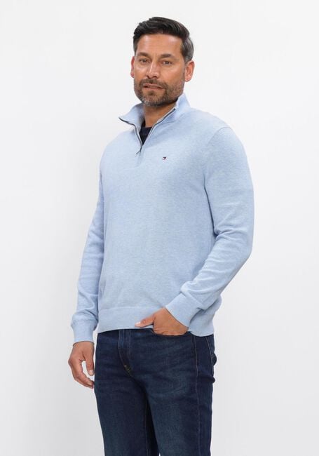 Lichtblauwe TOMMY HILFIGER Trui ESSENTIAL COTTON ZIP MOCK - large